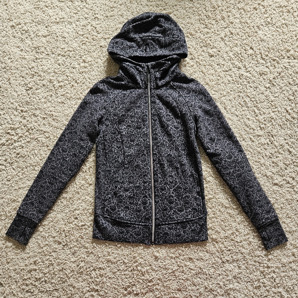 Special Edition Lululemon Gray Black Damask Floral Scuba Full Zip Hoodie